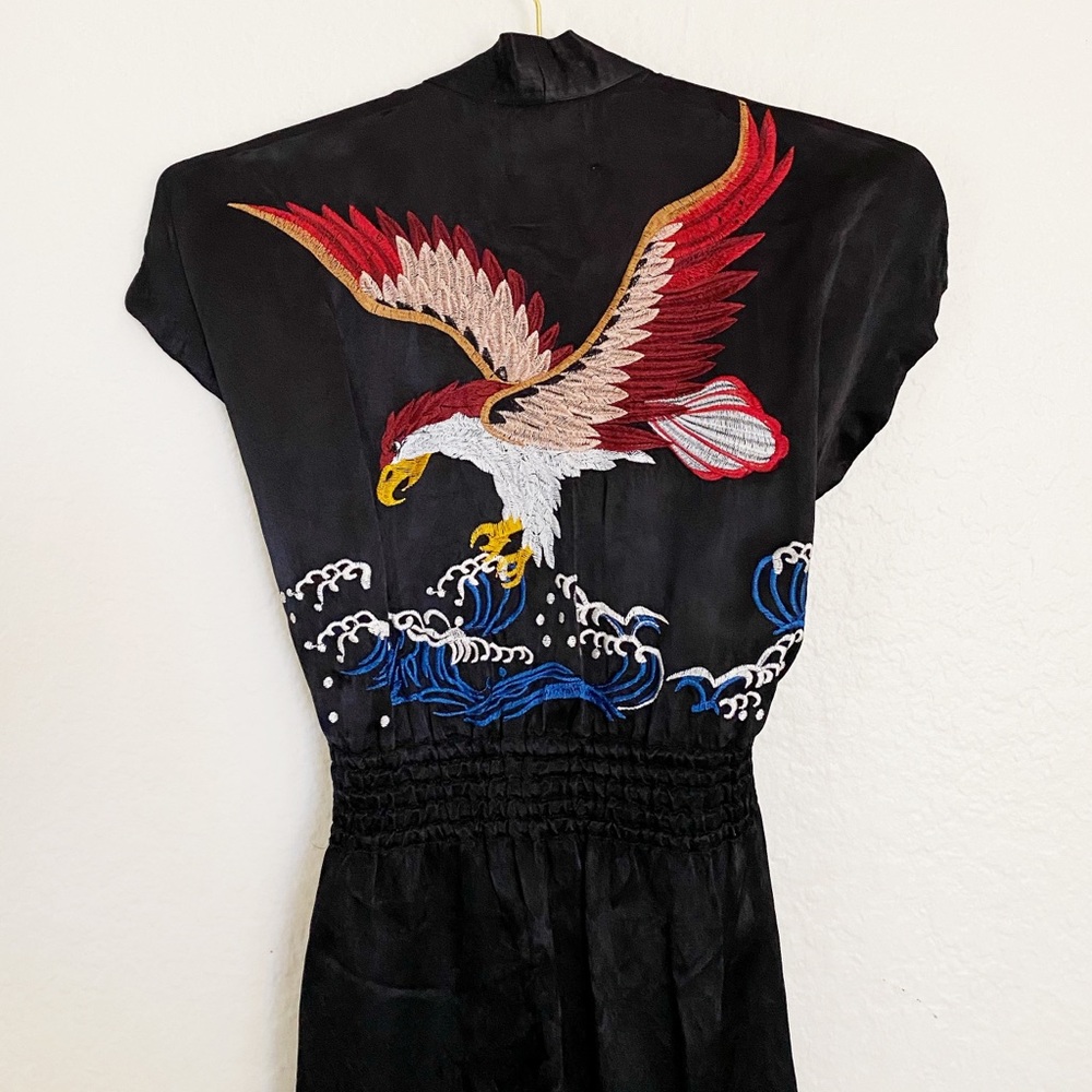 Laneus Black Eagle Embroidery Robe Dress Sz S